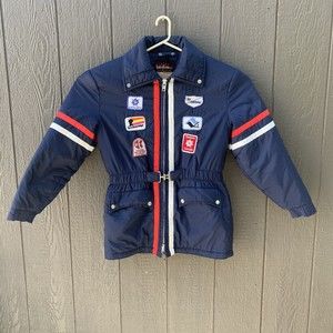 Vintage Lake Forest Custom Quality Winter Coat Size Med With Ski Patches Sewn On
